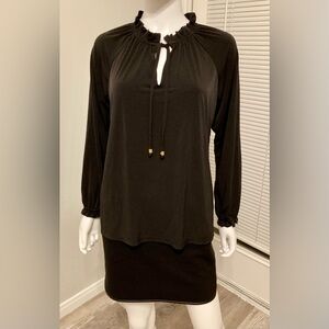 Michael Michael Kors Womens Long Sleeve Key Hole Neck Blouse Black Sz M